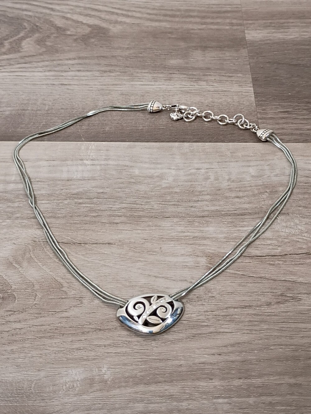 BRIGHTON 'Eve's‎ Delight Short Leaf' Necklace Crystals Silver Plate 2-Strand 18"